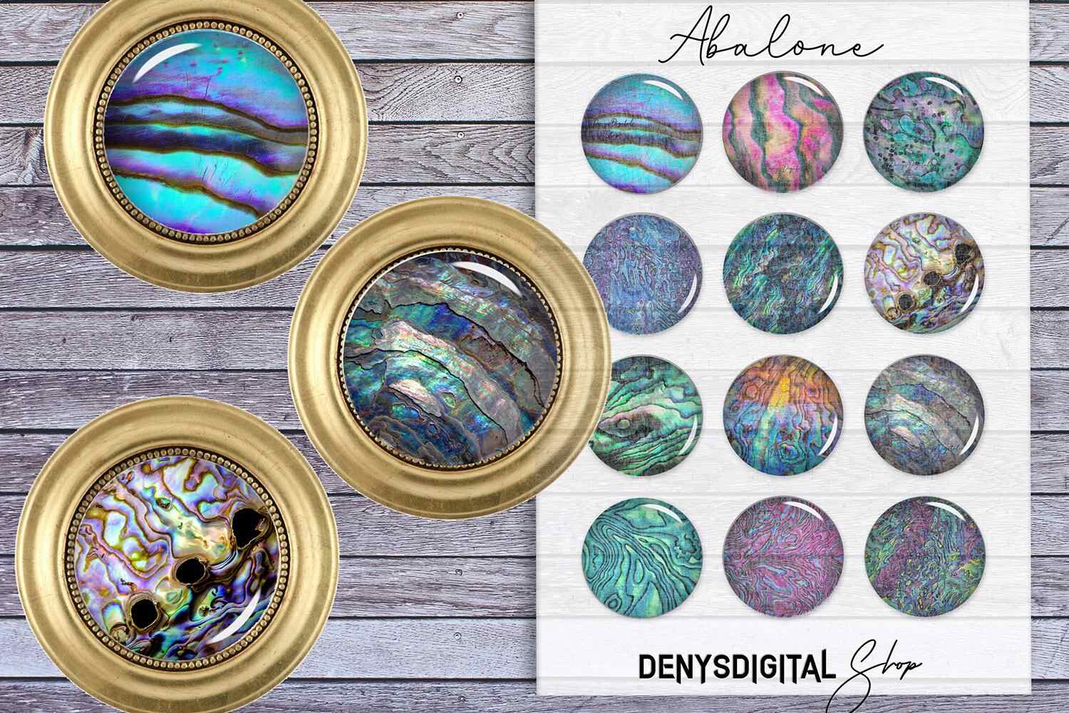 Seashell Abalone Circles Digital Collage Sheet Rounds