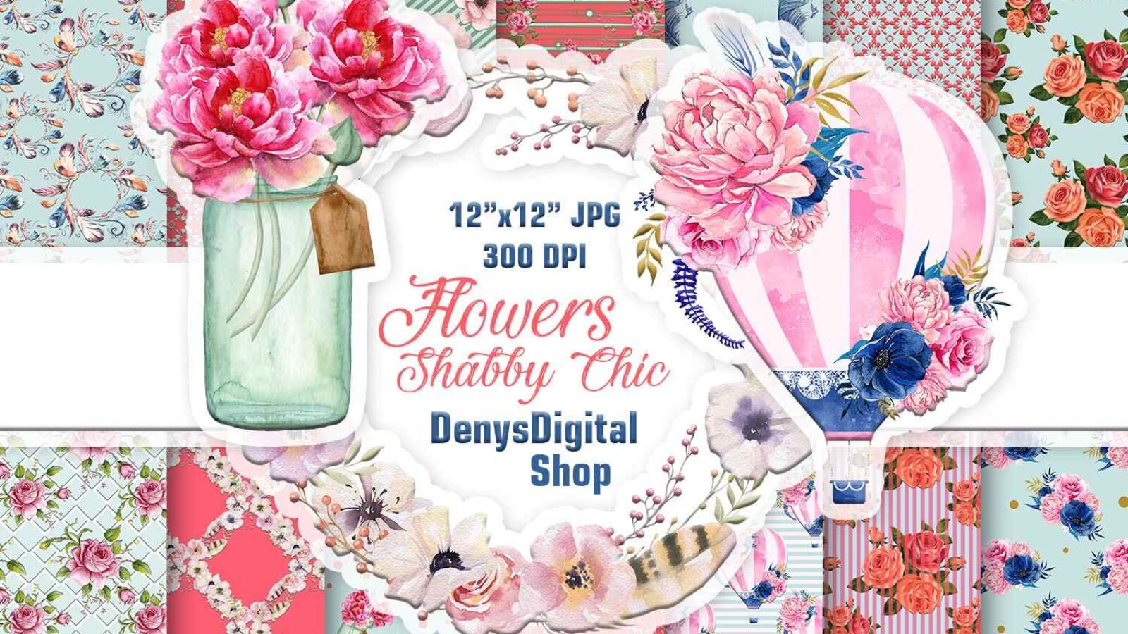 Shabby Chic Flowers Scrapbooking Papers for Printable