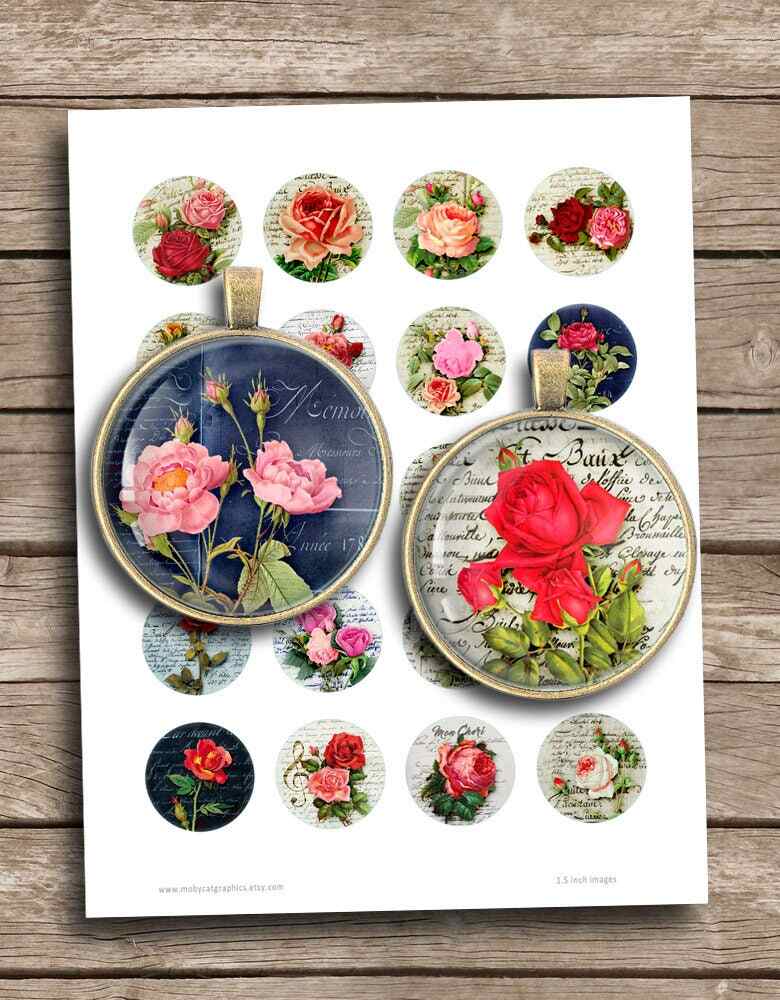 Shabby Roses Printable Rounds Digital Collage Sheet