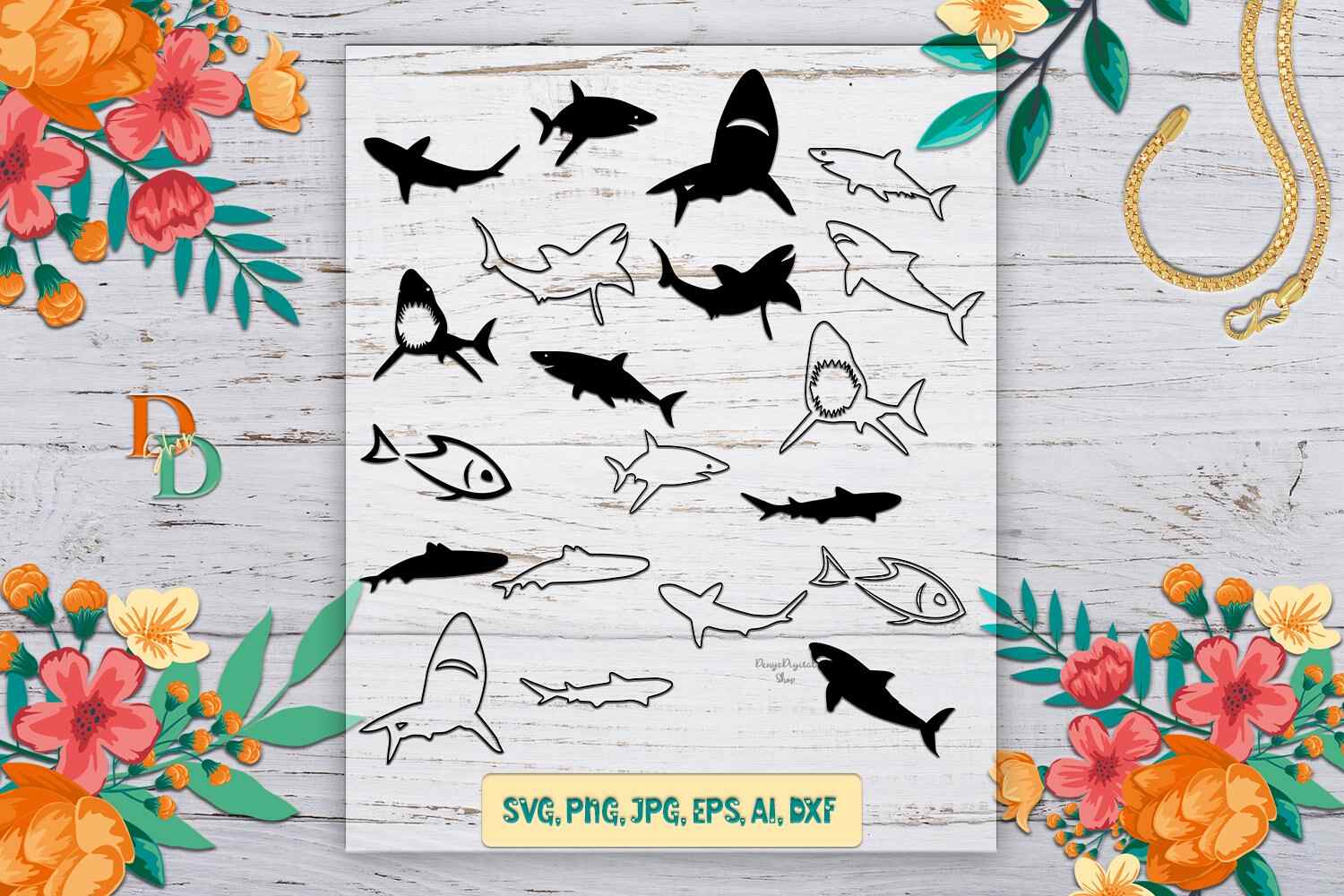 Shark Bundle Shark Silhouette Sharks SVG File Shark Cut File