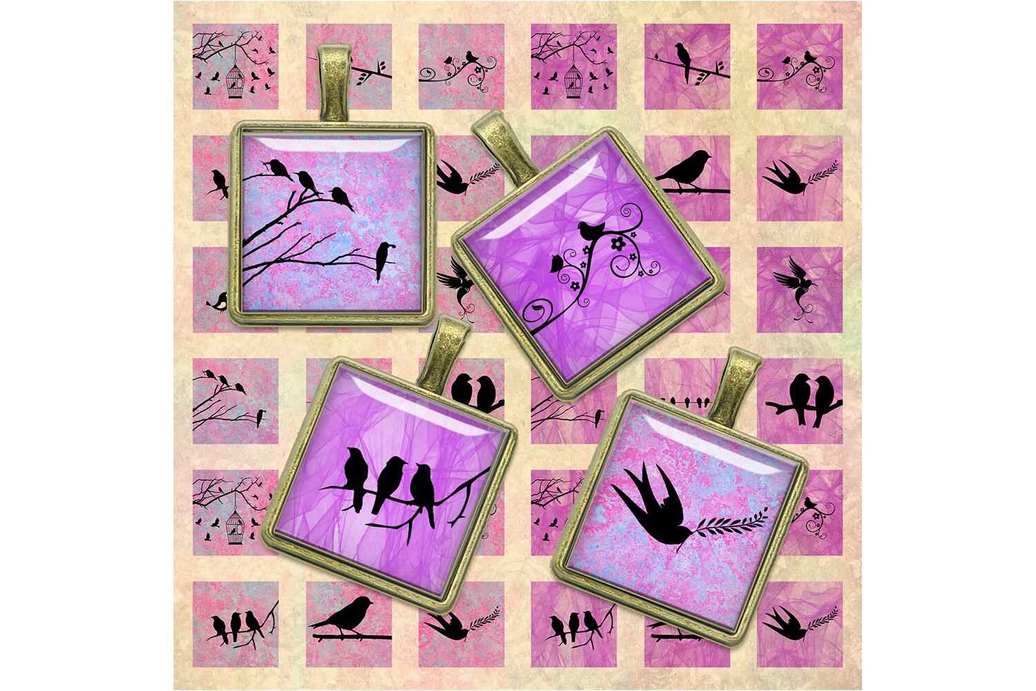 Silhouette Birds Digital Collage Sheet Square Images