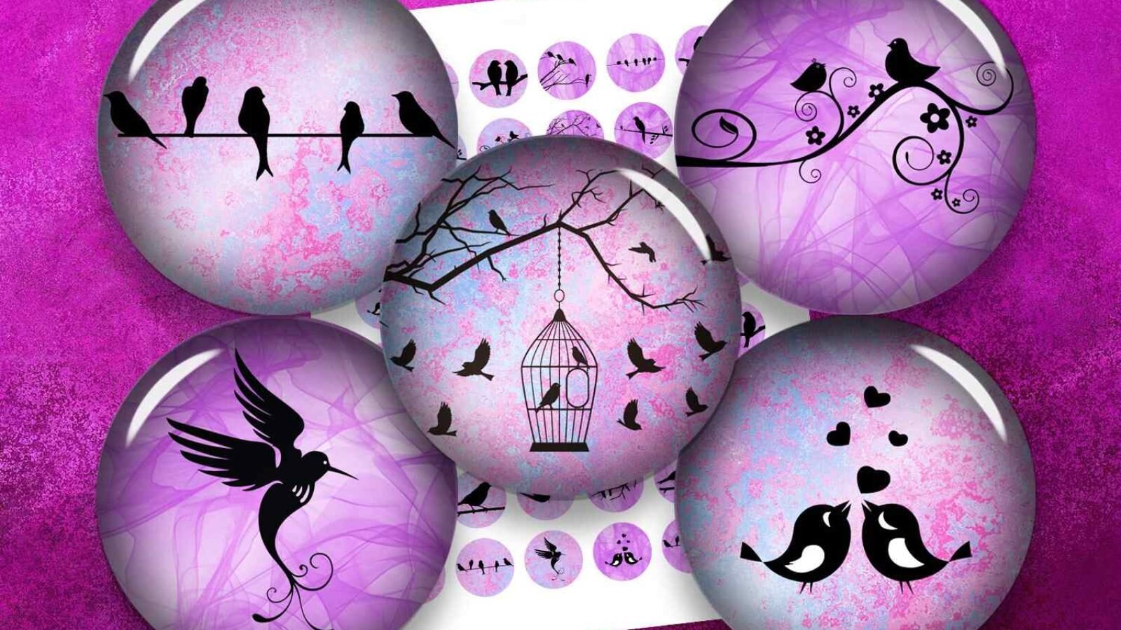 Silhouette Birds Pink Birds Purple Birds Collage Sheet