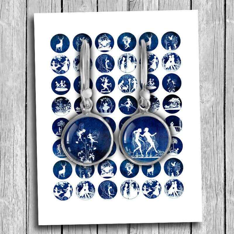 Silhouettes in Blue Printable Circles