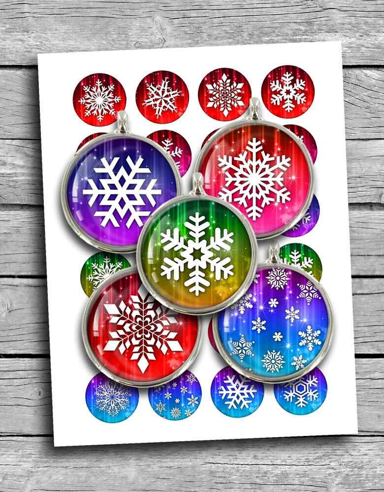 Spectral Snowflakes Printable rounds Digital Collage Sheet