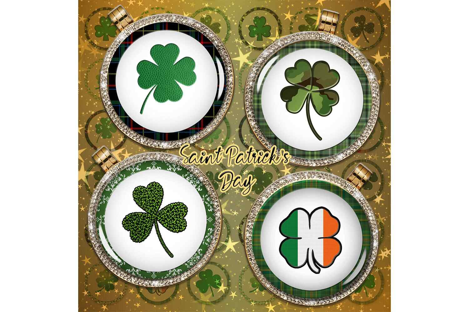 St Patrick Day Digital Shamrock Collage Sheet Clover Images