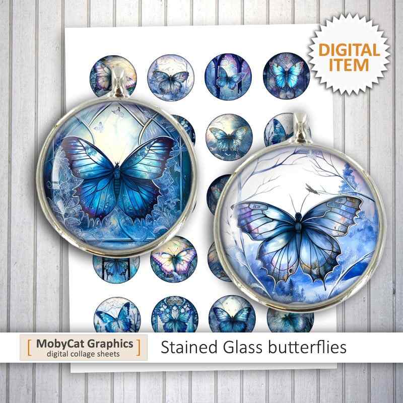 Stained Glass Butterflies Digital Collage Sheet