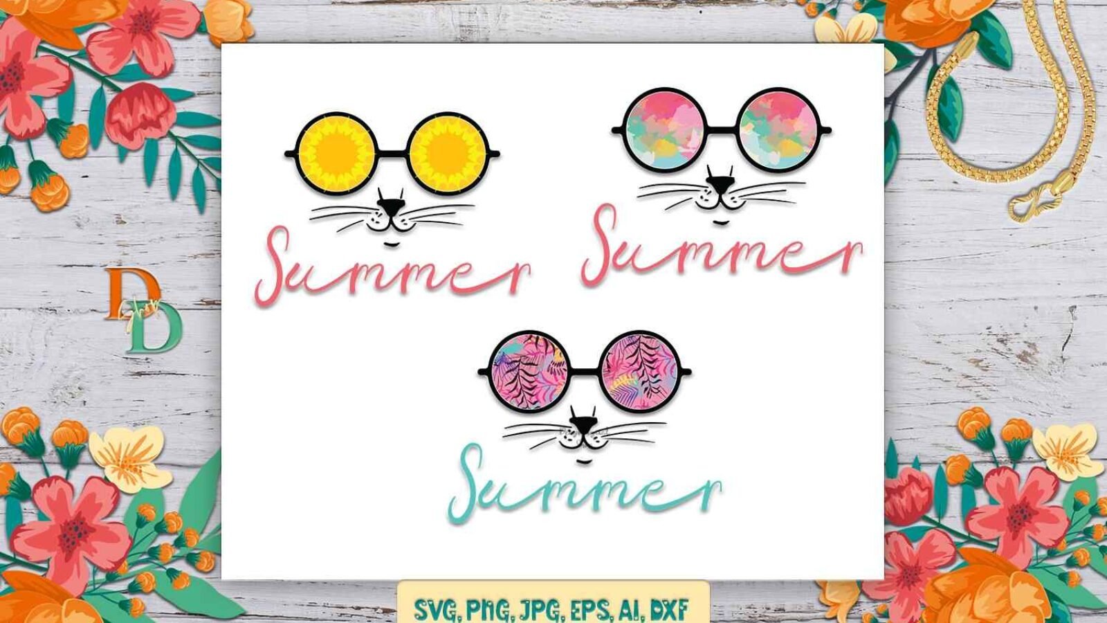 Summer Cat SVG Cat Cool Cat Digital Download Cat Modern