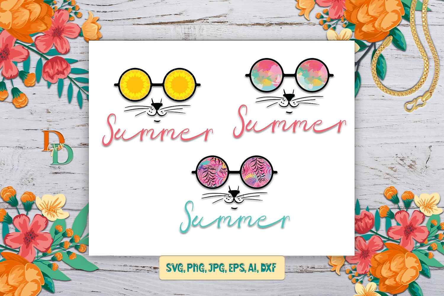 Summer Cat SVG Cat Cool Cat Digital Download Cat Modern