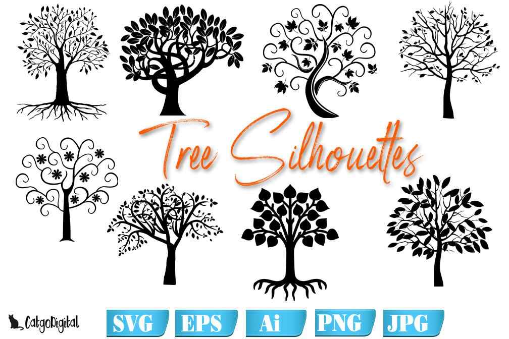 Swirly Tree Silhouettes ClipArt