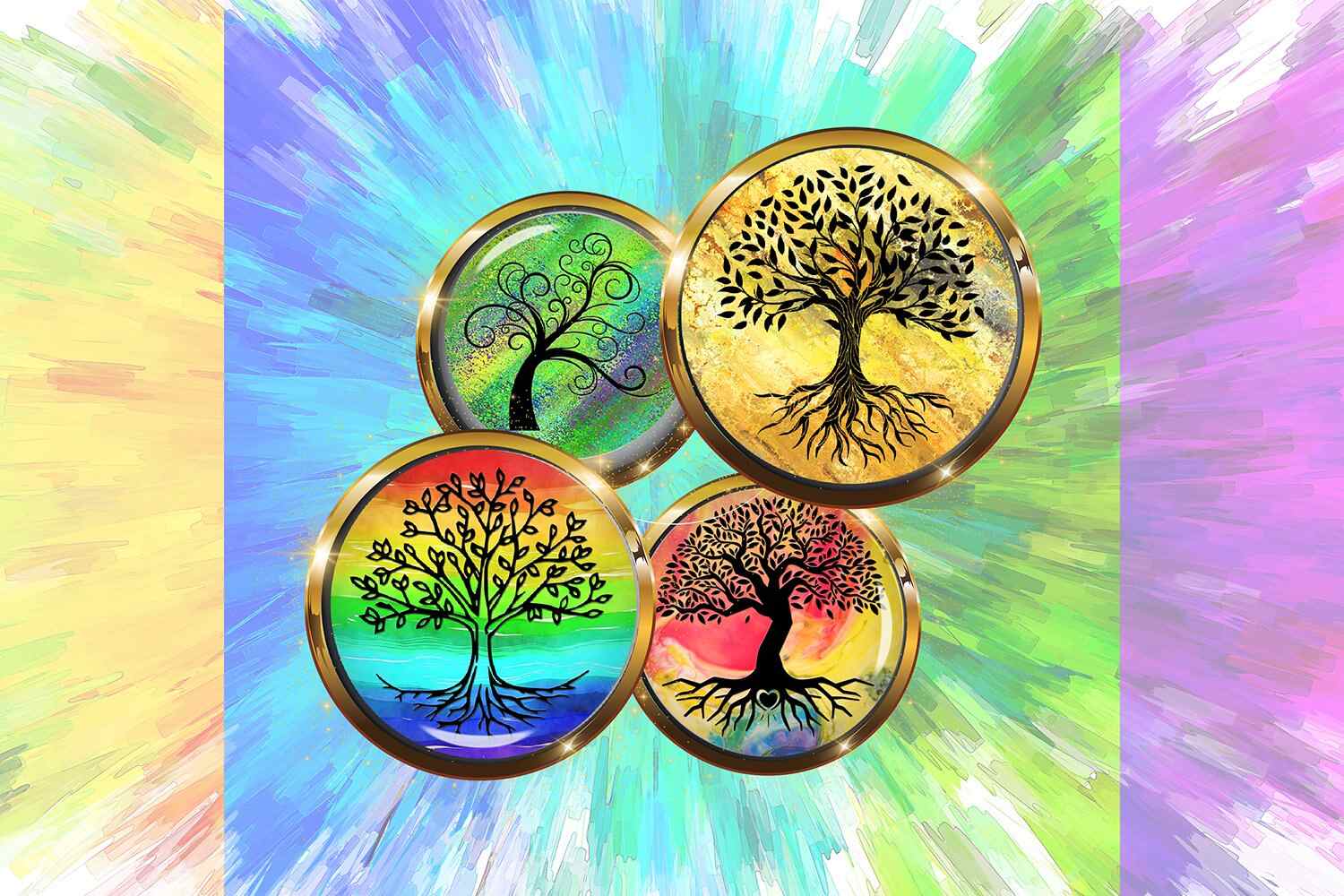 Tree Of Life Digital Collage Sheet Tree Colorful Circles