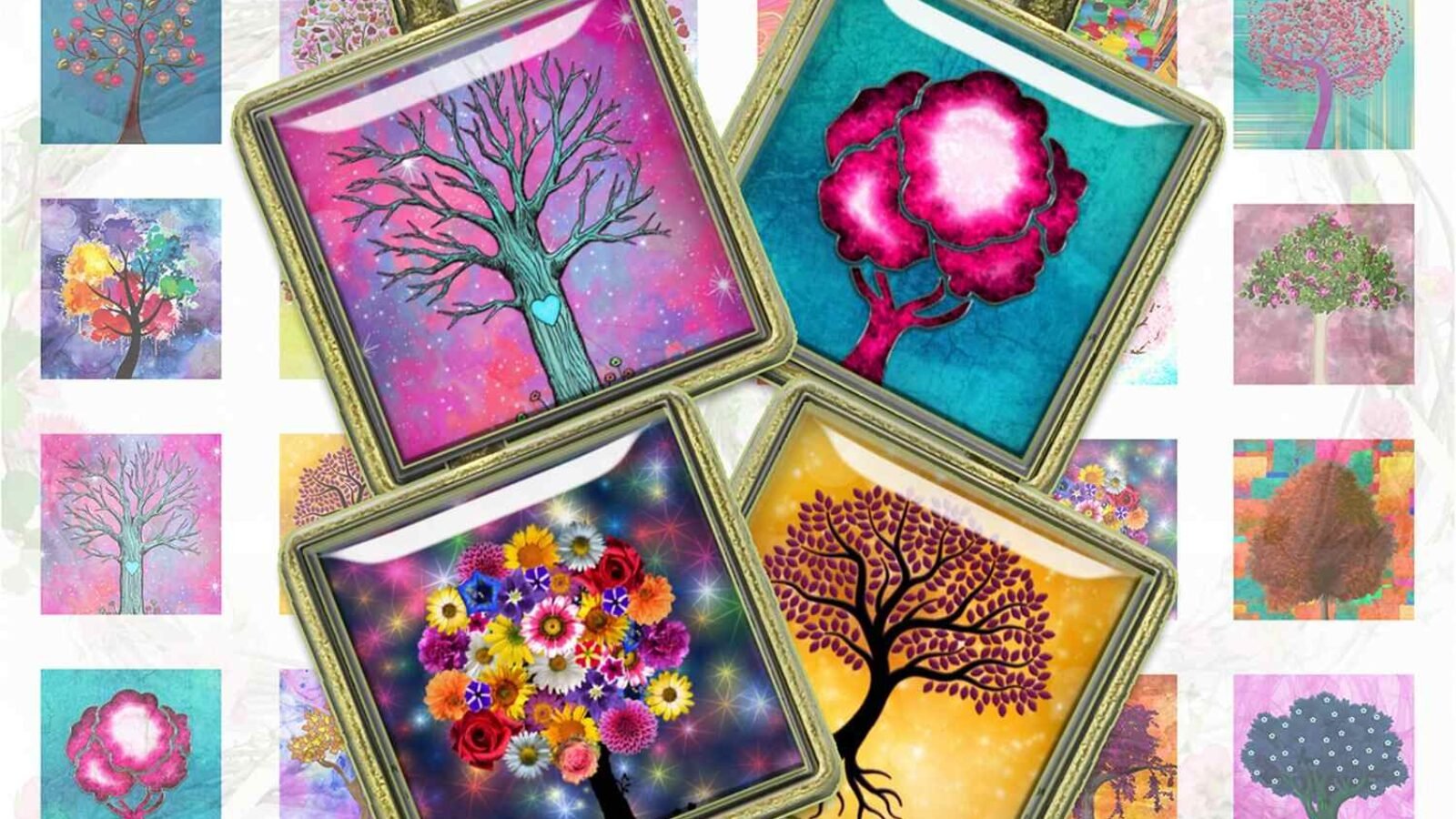 Tree of LifeColorful Trees Square Images for pendants
