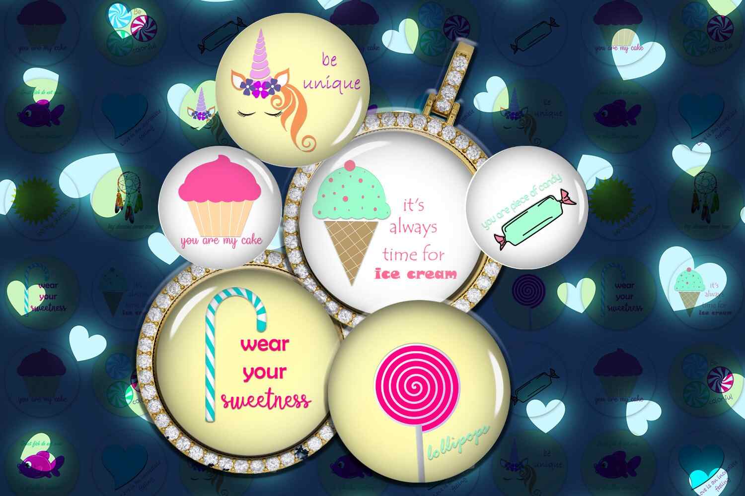 Unicorns Images Lollipop Collage Sheet Cakes Circles