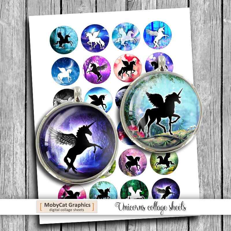 Unicorns round images Digital Collage Sheet