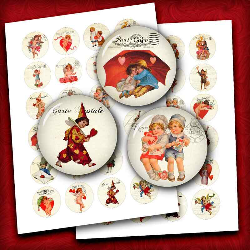 Valentine Circles Printable Images Digital Collage Sheet