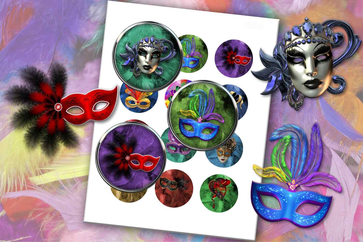 Venice Carnival Masks Collage Sheet Printable Images