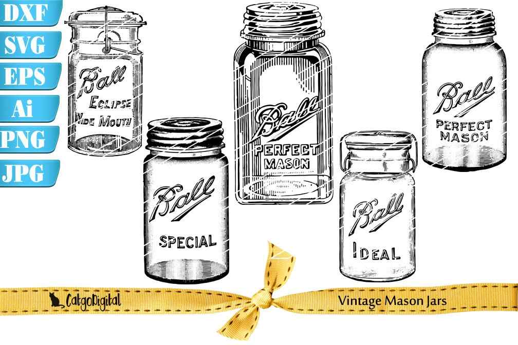 Vintage Ball Mason Jar Illustrations