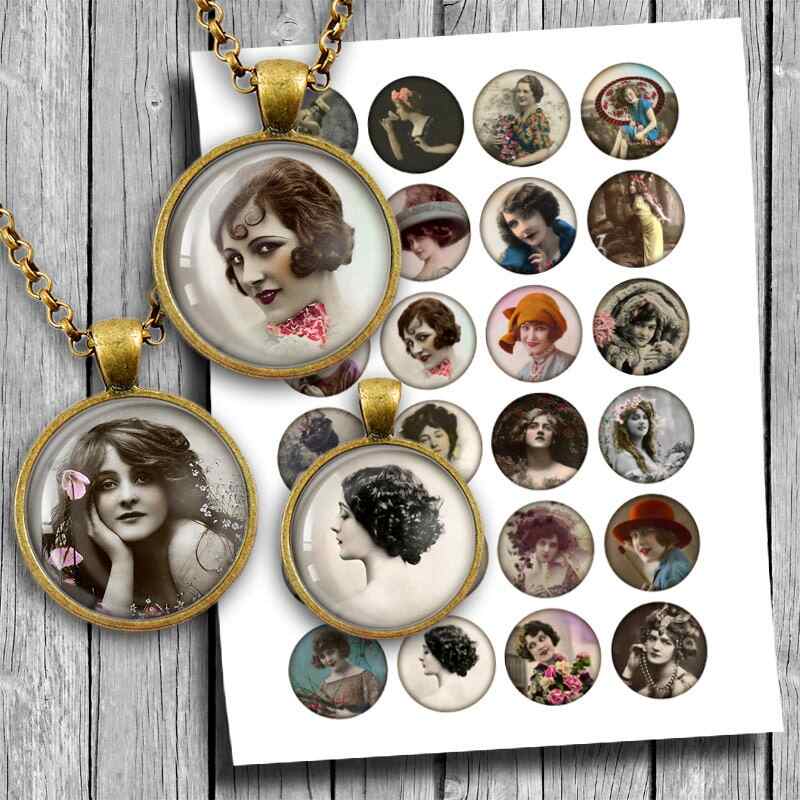 Vintage Beauties Circles Printables Digital Collage Sheet