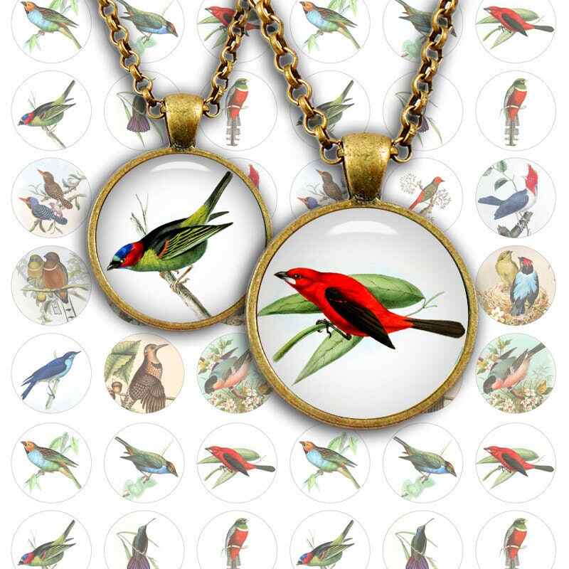 Vintage Birds Circle printable Pendant images