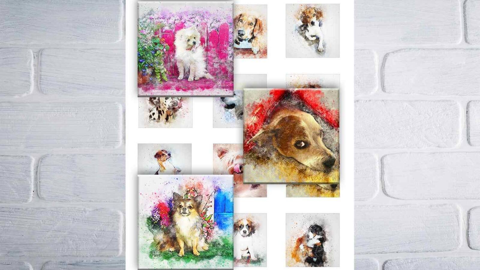 Vintage Dogs Digital Collage Sheet Vintage Dogs Squares