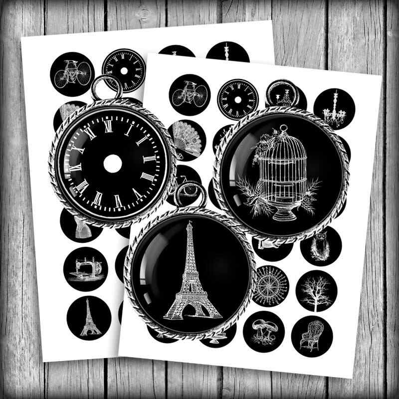 Vintage Silhouettes Digital Collage Sheet Circle Images