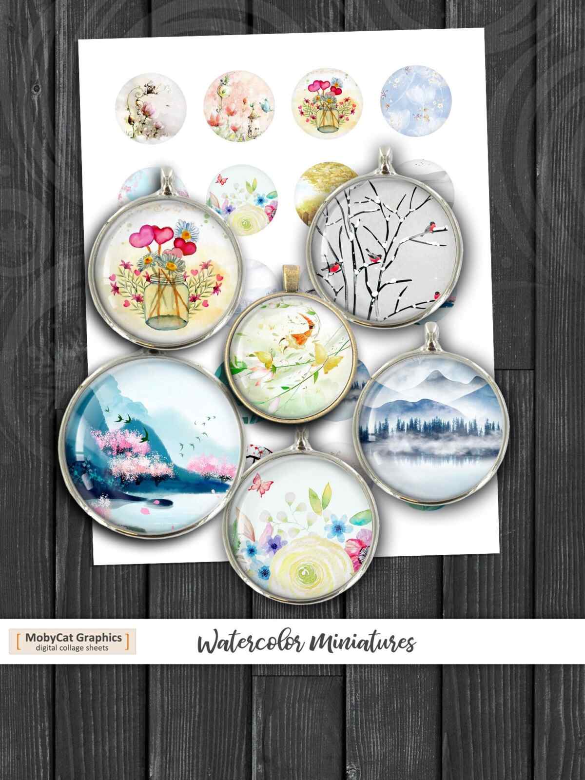 Watercolor Miniature Moments Circles Digital Collage Sheet