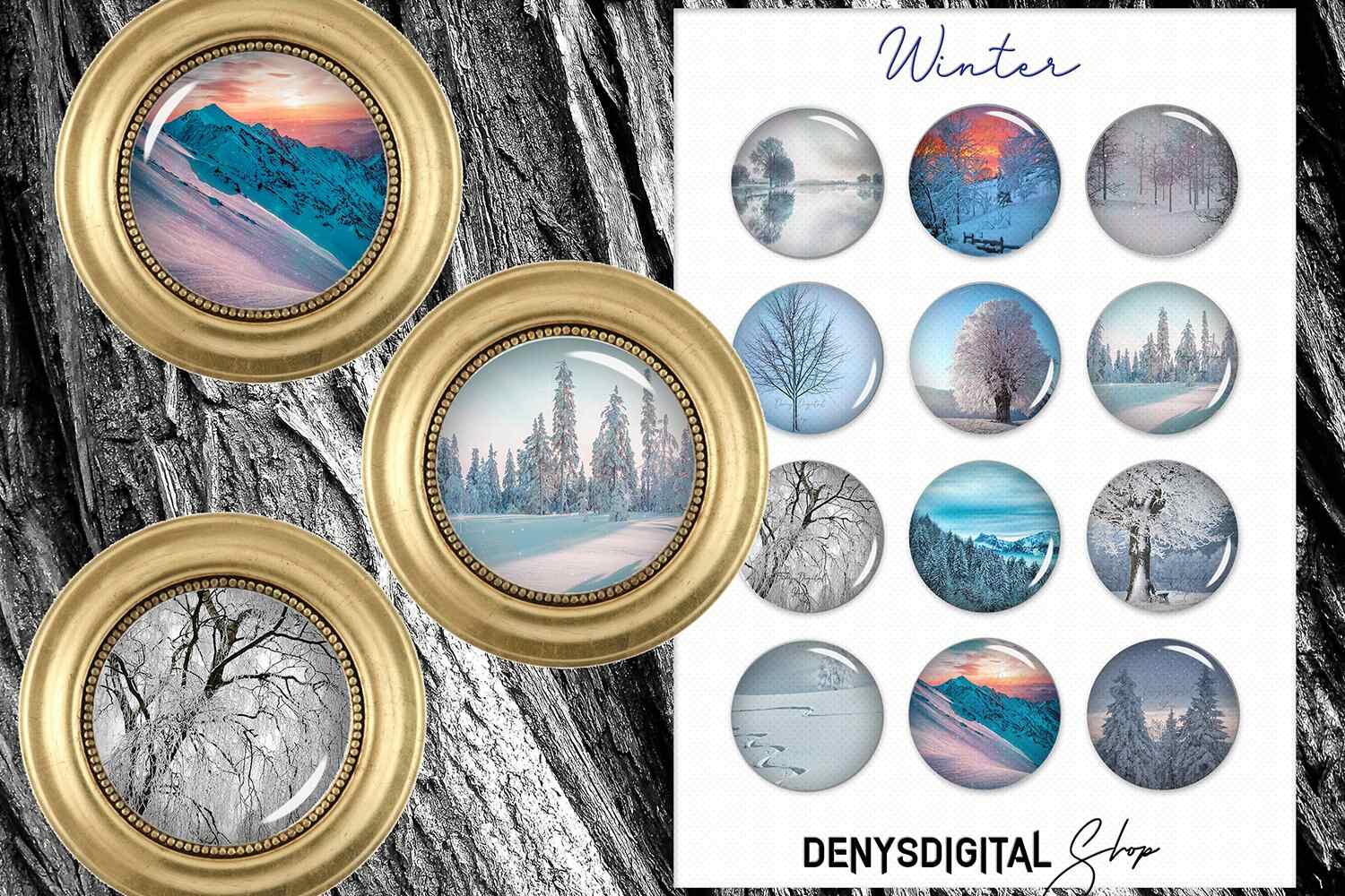 Winter Circles Digital Collage Sheet for Jewelry Making