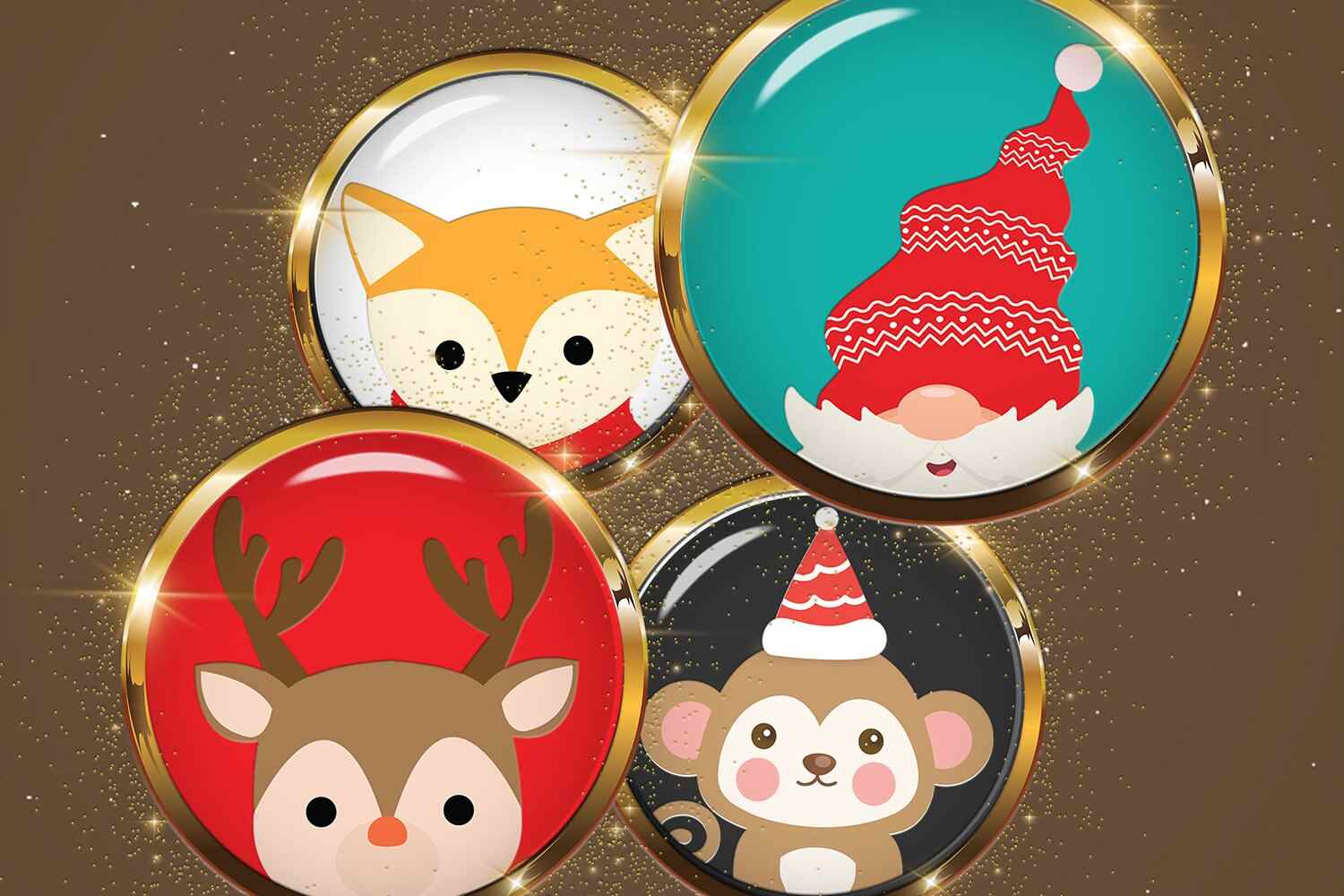 Winter Rounds Digital Collage Sheet Winter Circle Animals