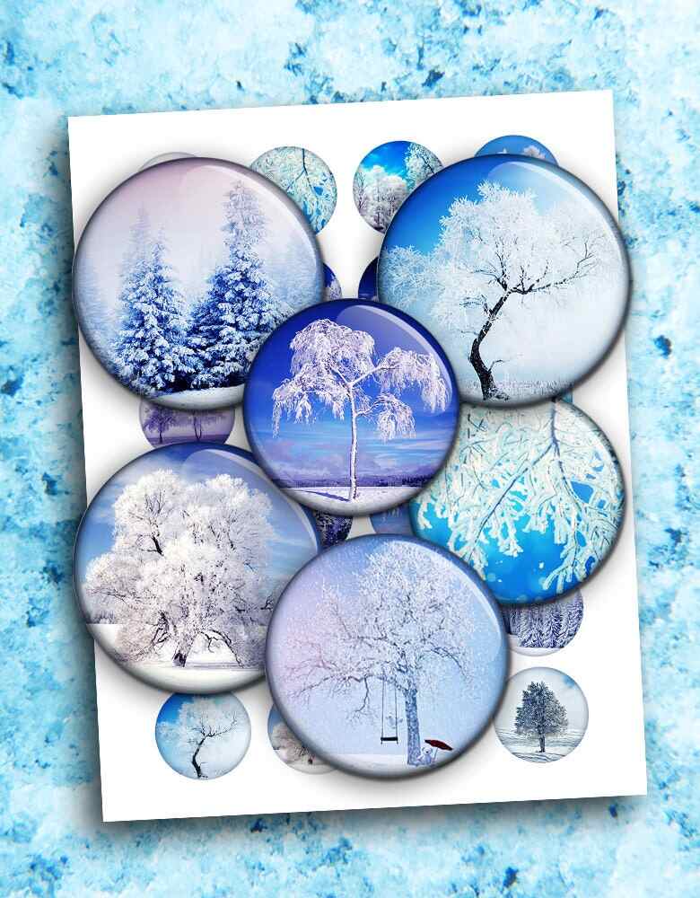 Winter Trees Rounds Snowy Trees Digital Collage Sheet