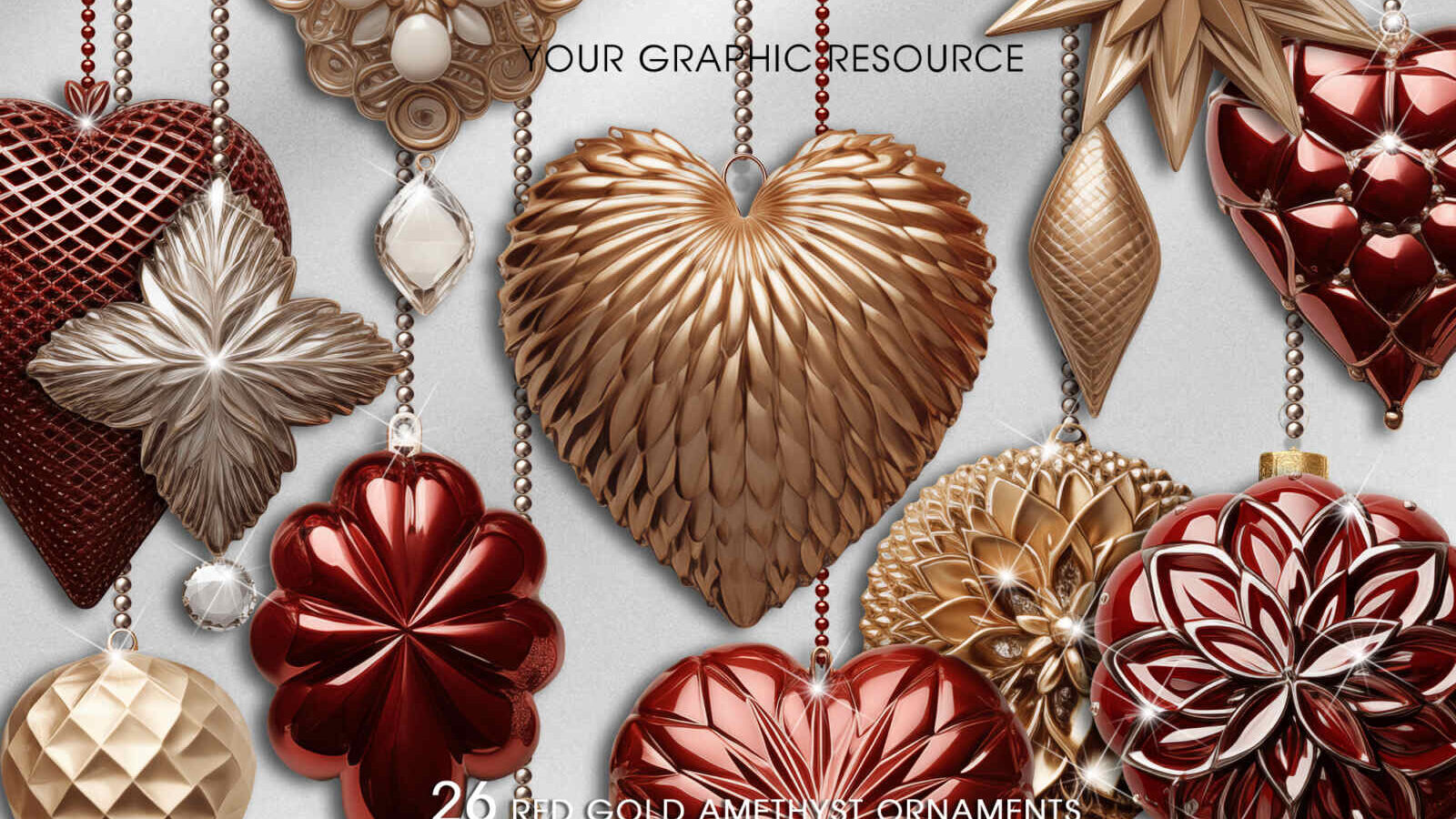 Red Gold Christmas Ornaments Clipart 4