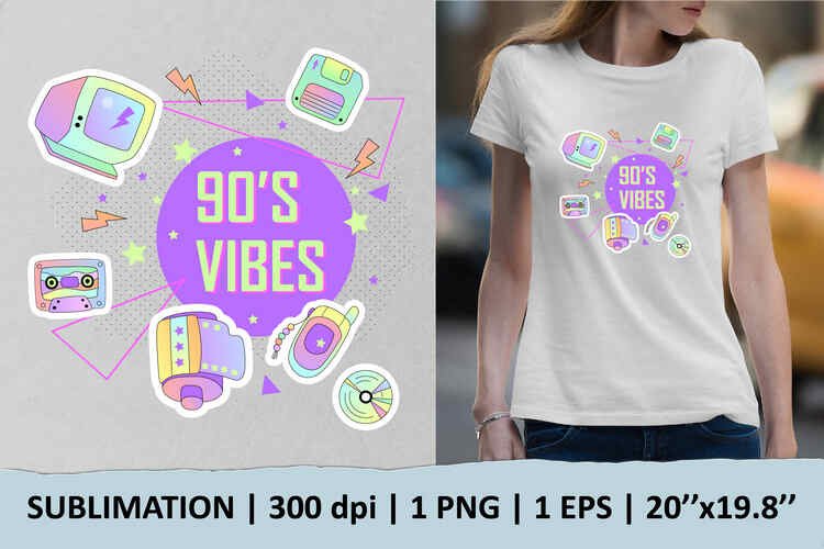 90’s Vibes sublimation – 1 design, PNG + EPS10 f