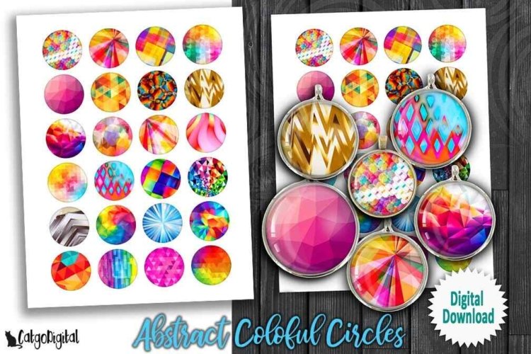 Abstract Colorful Circles Printable Digital Collage Sheets
