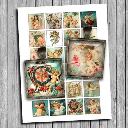 Angels Printable Square Images Digital Collage Sheet