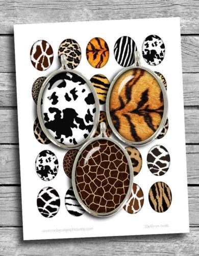 Animal Pattern Oval printable Images Digital Collage Sheet