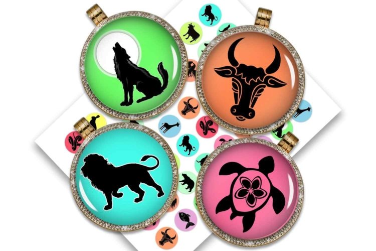 Animals Digital Collage Sheet Wolf Animal Circle Images