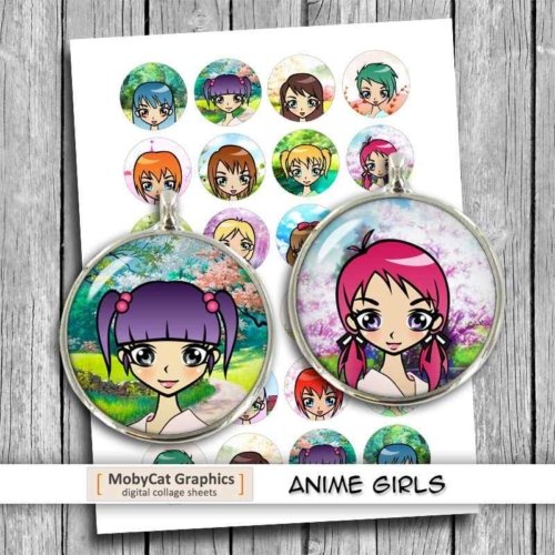 Anime Manga Girls Printable Circles Instant Download