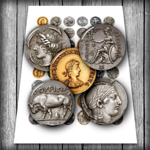 Antique Coins Circles Digital Collage Sheet