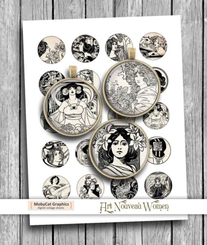 Art Nouveau Women Printable circle images
