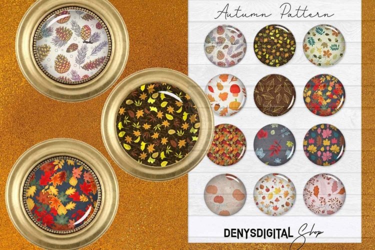 Autumn Digital Collage Sheet Fall Circle Images for Print
