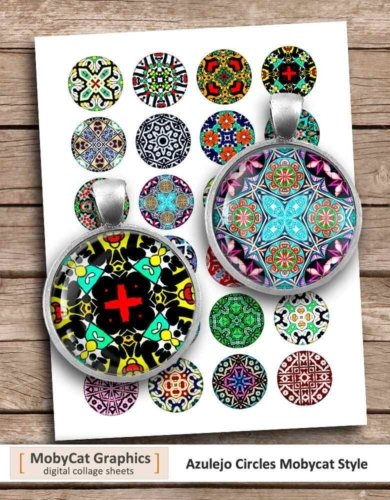Azulejo Circles Printable Digital Collage Sheet