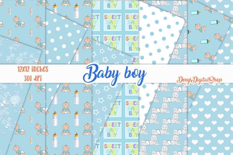 Baby Boy Baby Shower Blue Baby Patterned Scrapbook Papers