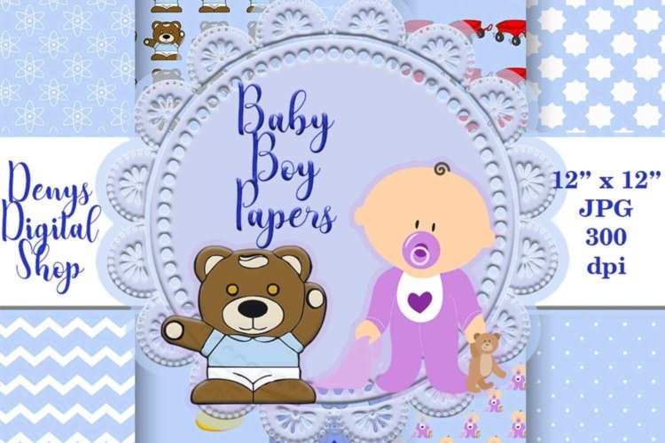 Baby Boy Blue Digital Scrapbooking Papers Baby Shower Boy