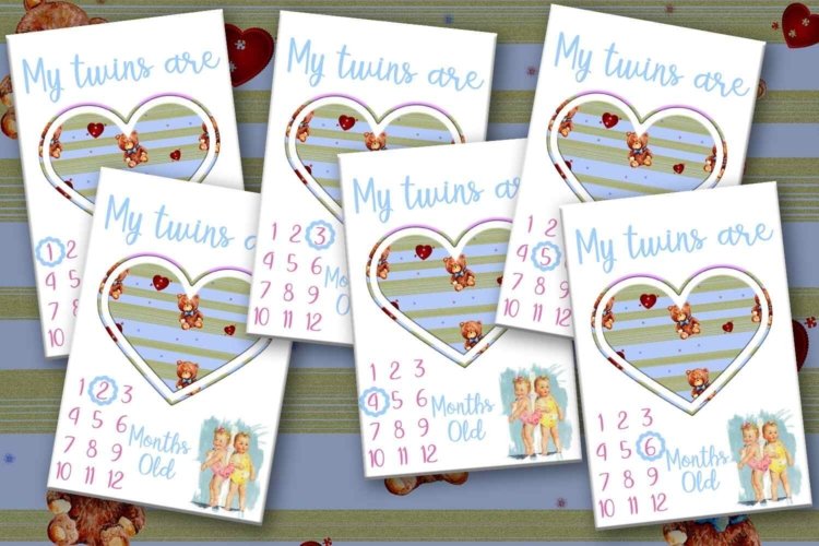 Baby Twins Milestone Cards Monthly for First Baby Year
