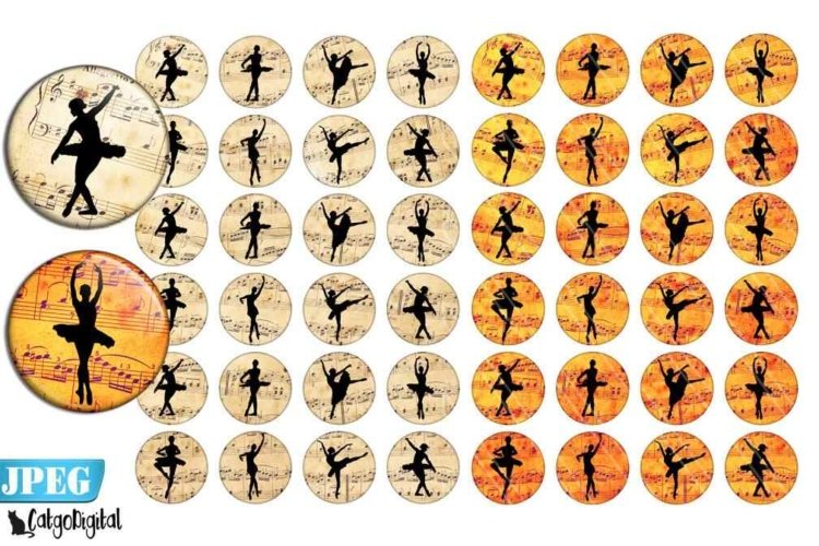 Ballerina Silhouettes Circle Printable images Scrapbooking