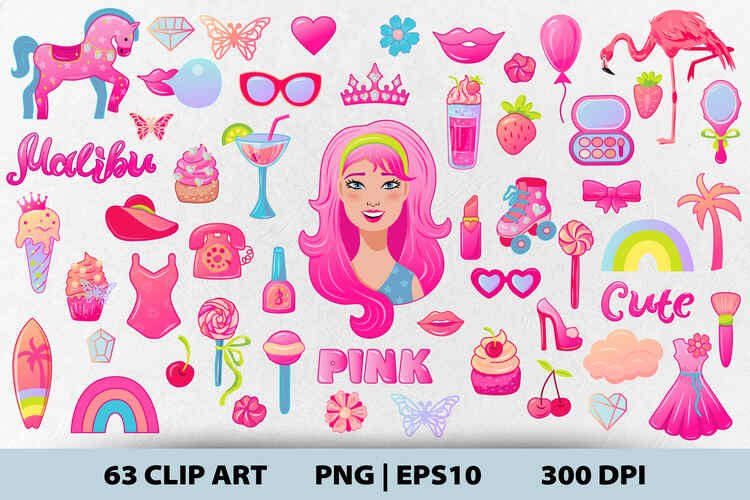 Pink aesthetic clipart collection – 63 PNG + 63 EPS10