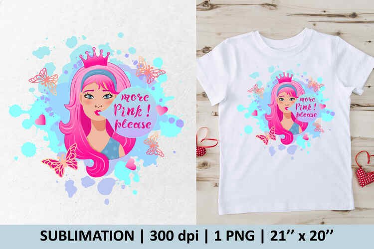 Pretty girl with pink hair. More pink please! Sublimation.