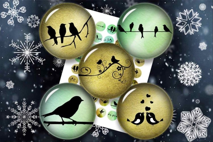 Bird Silhouette Golden image Bottlecap Image Digital Collage