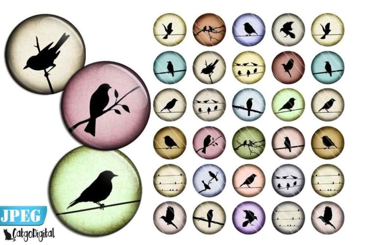 Bird Silhouettes Circle Printable image Pastels