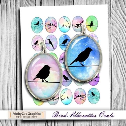 Bird Silhouettes Oval Images Digital Collage Sheet
