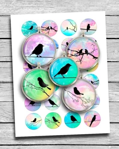 Bird Silhouettes Rounds Printable Digital Collage Sheet