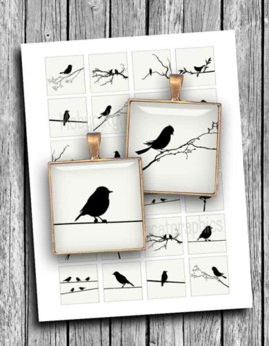Bird Silhouettes Squares Printable Digital Collage Sheet